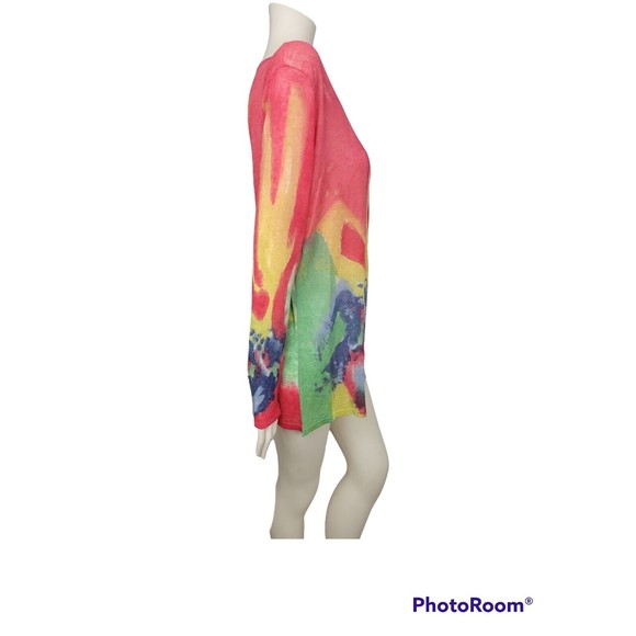 Krimson Klover Hand Painted Watercolor Sheer Pullover Tunic Linen 728 Folly - Picture 6 of 12